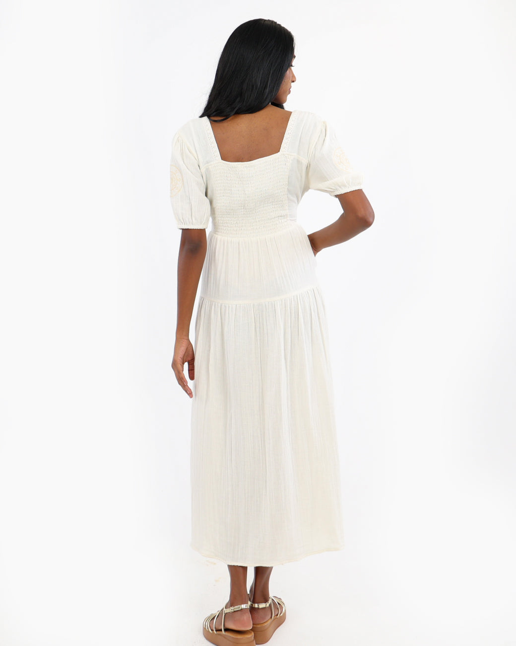 Short Puff Sleeve Prairie Cotton Tiered Maxi Dress
