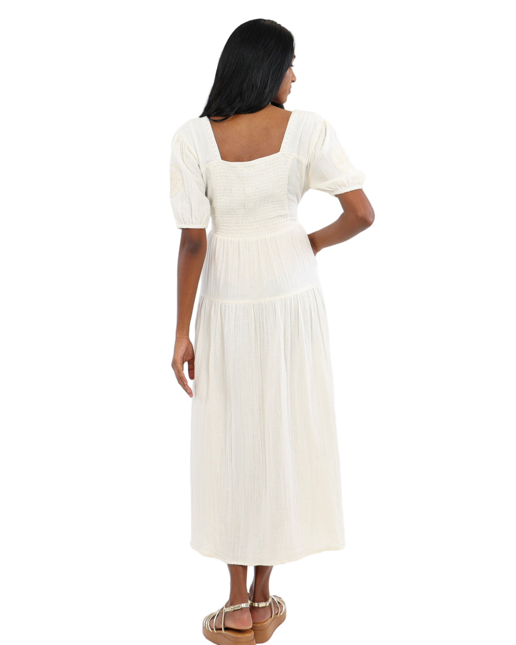 Short Puff Sleeve Prairie Cotton Tiered Maxi Dress