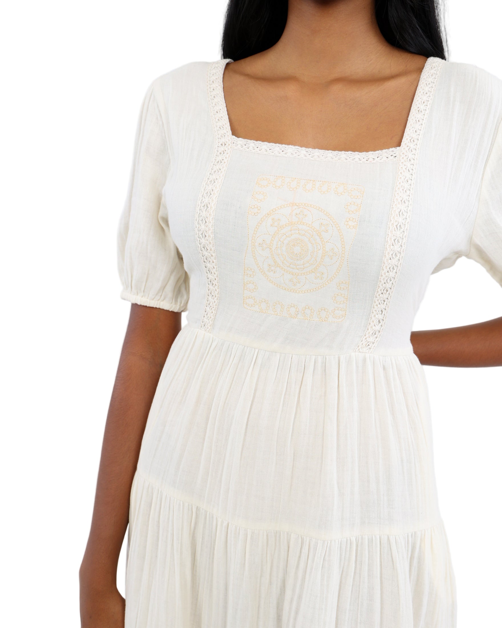 Short Puff Sleeve Prairie Cotton Tiered Maxi Dress