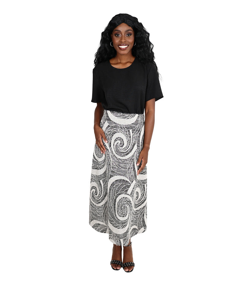 Monochrome Print French Knit Maxi Skirt