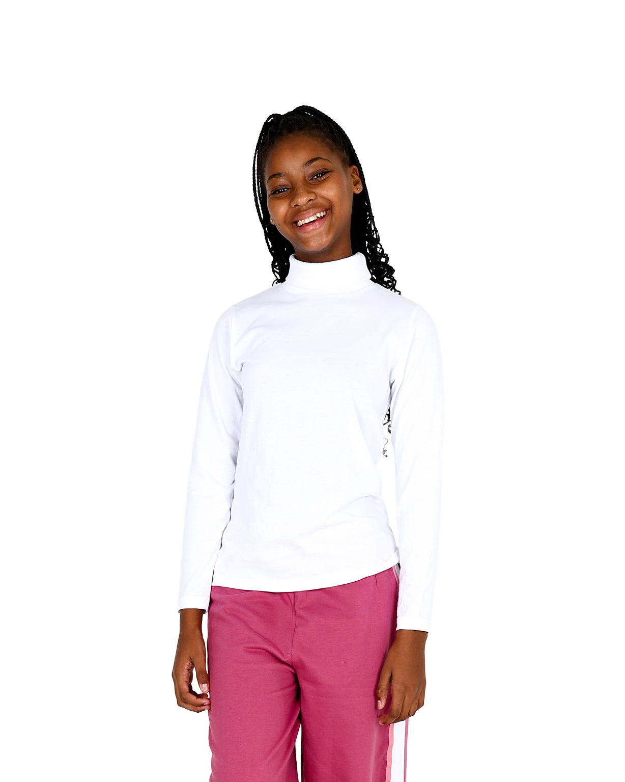 White Long Sleeve Ribbed Polo Neck