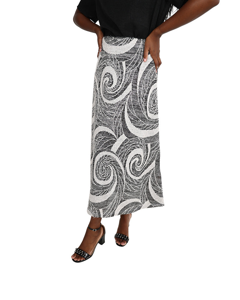 Monochrome Print French Knit Maxi Skirt