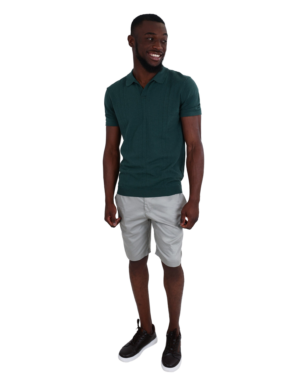 Short Sleeve Green Textured Johnny Collar Golfer