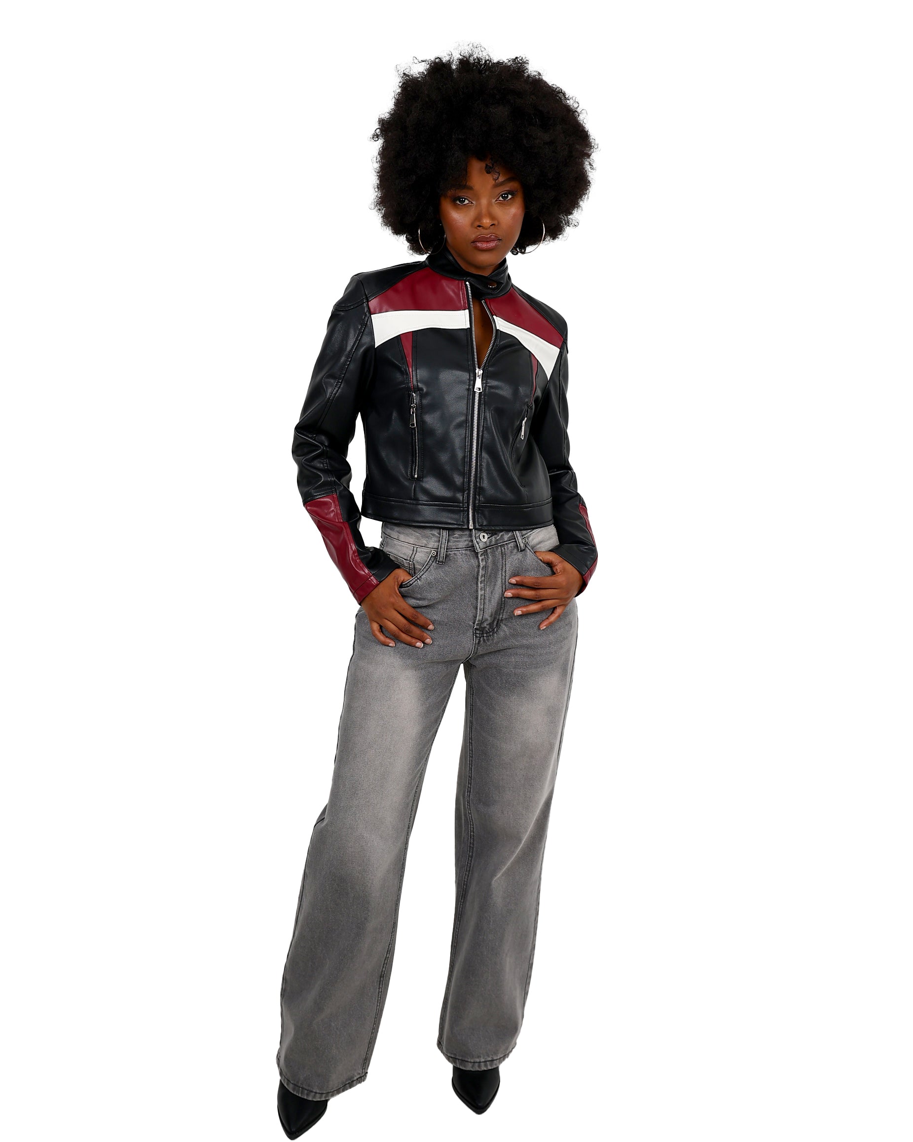 Black Colour Block Biker Jacket