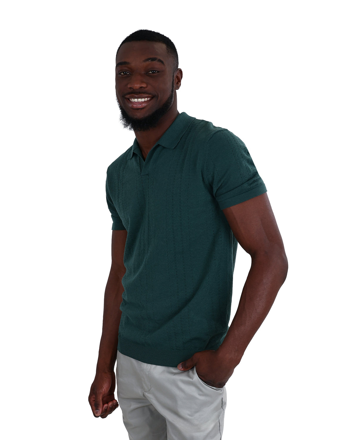 Short Sleeve Green Textured Johnny Collar Golfer