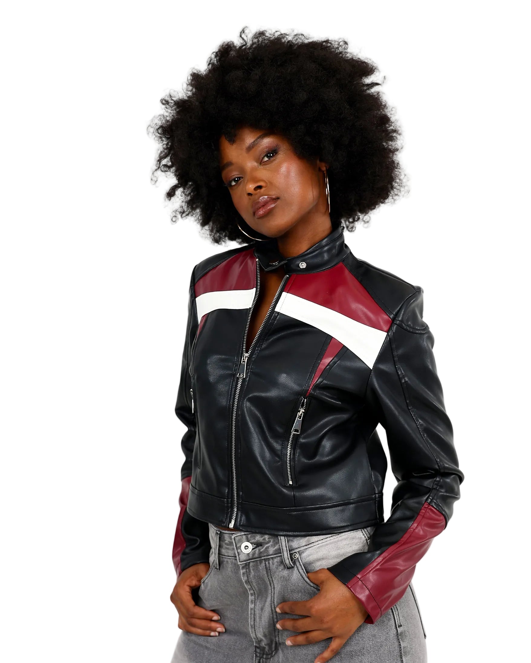 Black Colour Block Biker Jacket