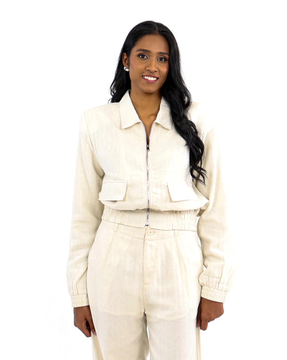 Herringbone Zip-Through Jacket in Fine Indian Cotton