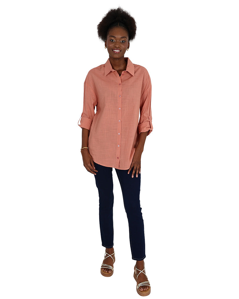 Long Sleeve Peach Voile Shirt