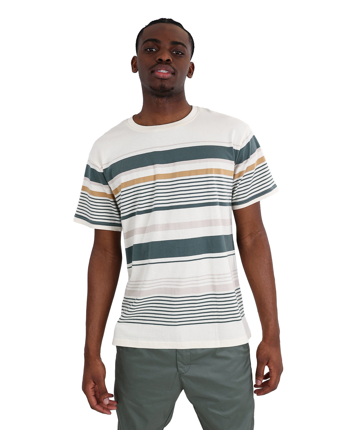 Short Sleeve Cream Striped Cotton T-Shirt