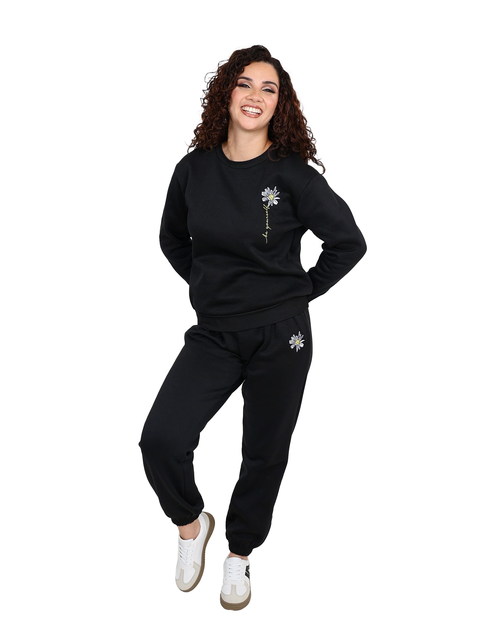 Daisy Embroidered Black Jogger