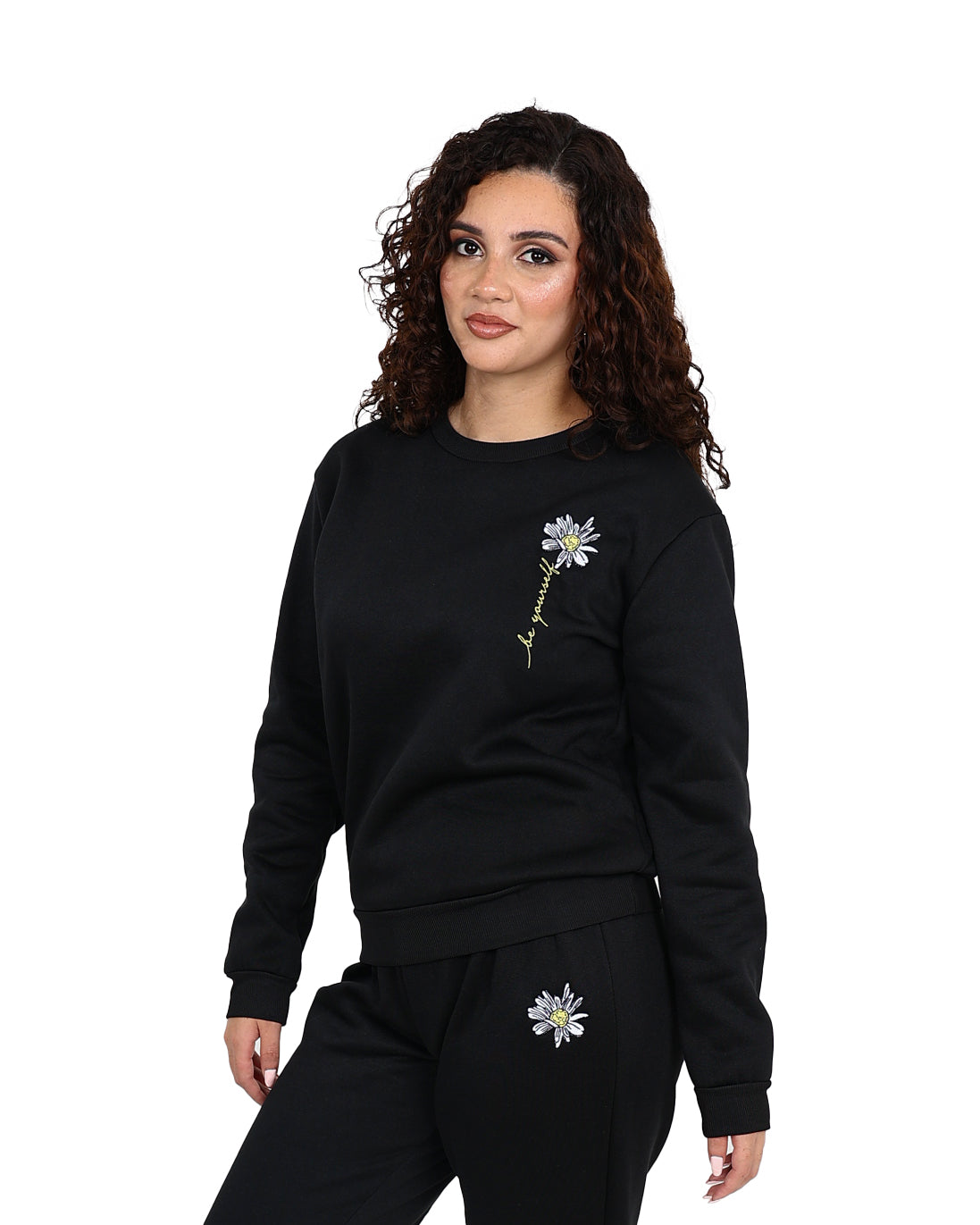 Daisy Embroidered Black Sweatshirt