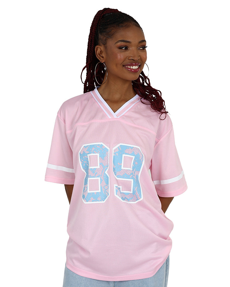 Short Sleeve Pink Oversized 89 Baseball Inspired T-Shirt