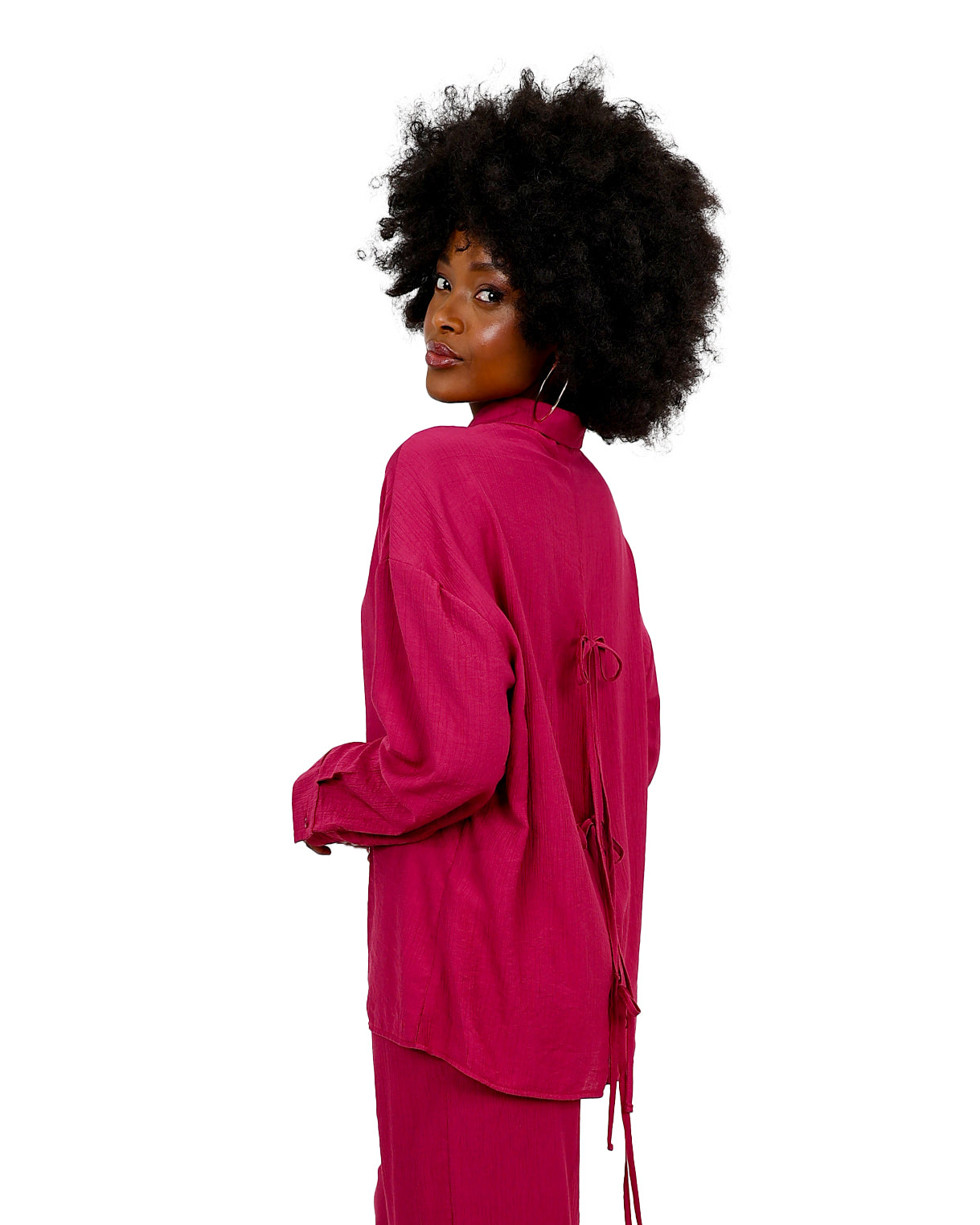 Long Sleeve Grape Open Tie Back Shirt