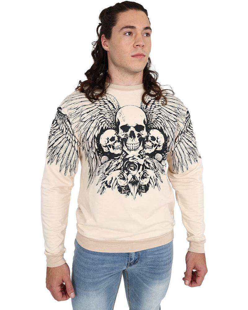 Long Sleeve Stone Skull Graphic Sweatshirt