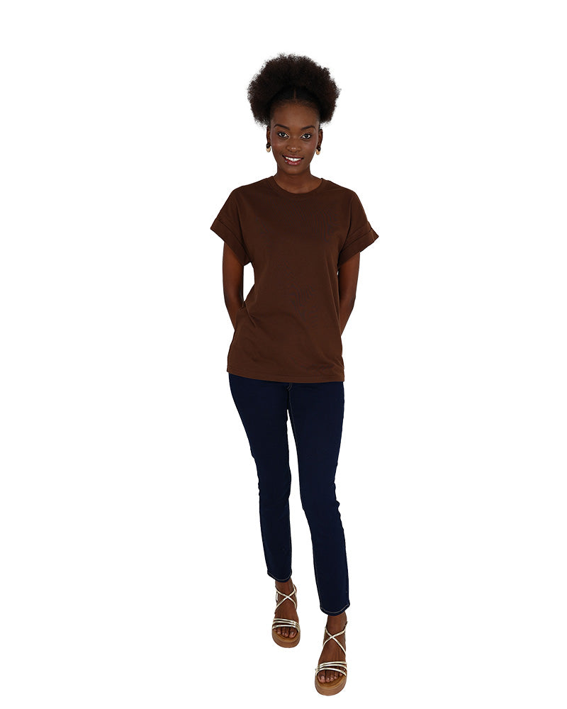 Short Sleeve Chocolate Turn-Back T-Shirt