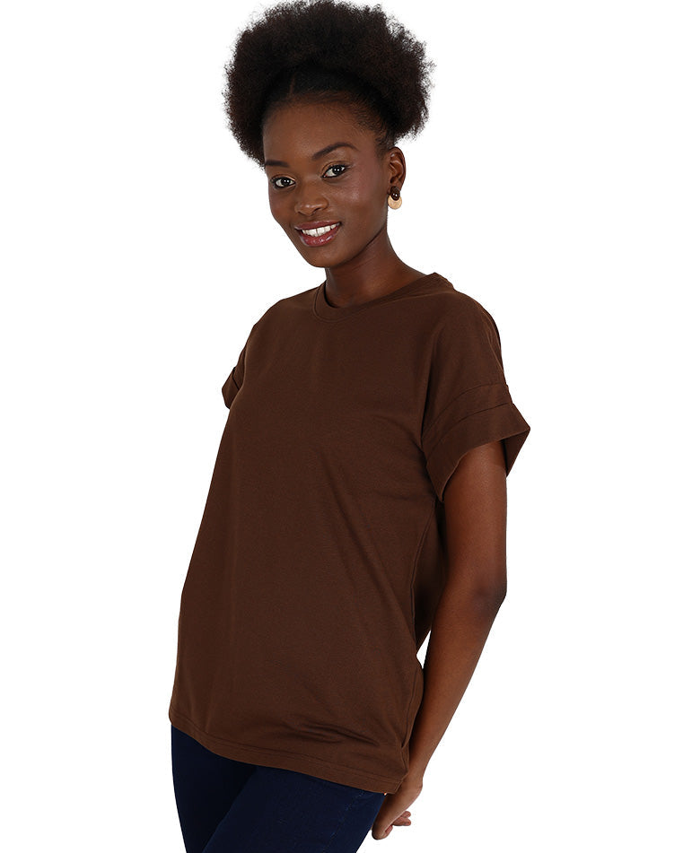 Short Sleeve Chocolate Turn-Back T-Shirt
