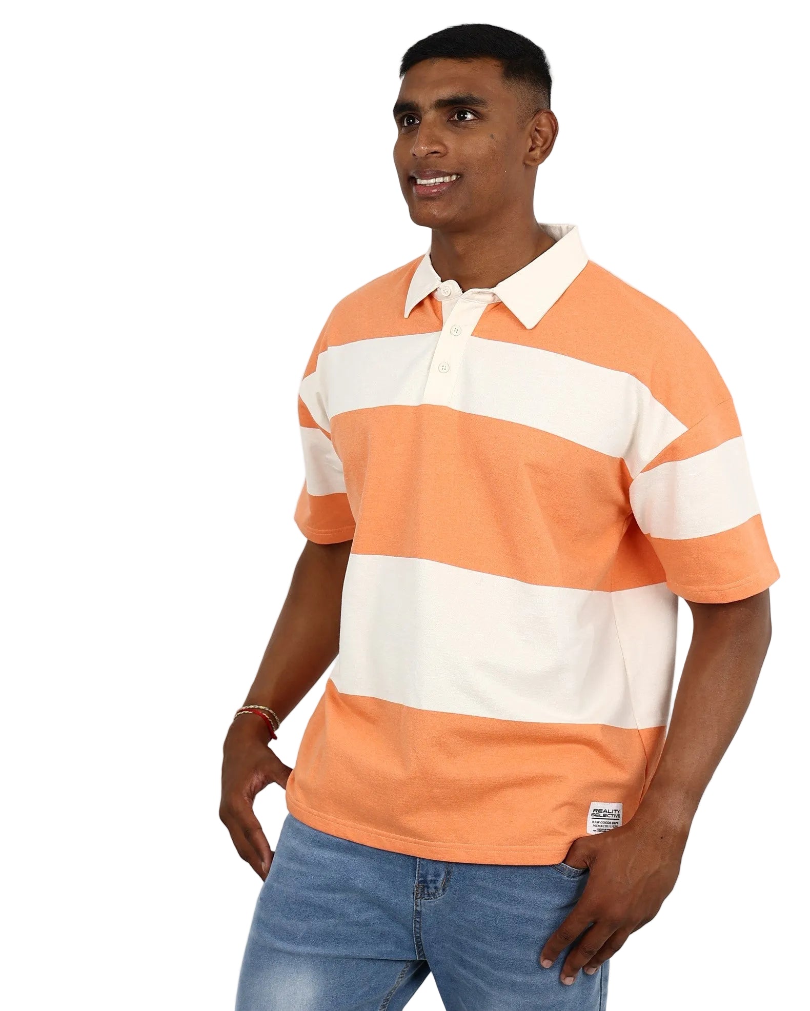 Short Sleeve Peach & Cream Striped Rugby Jersey