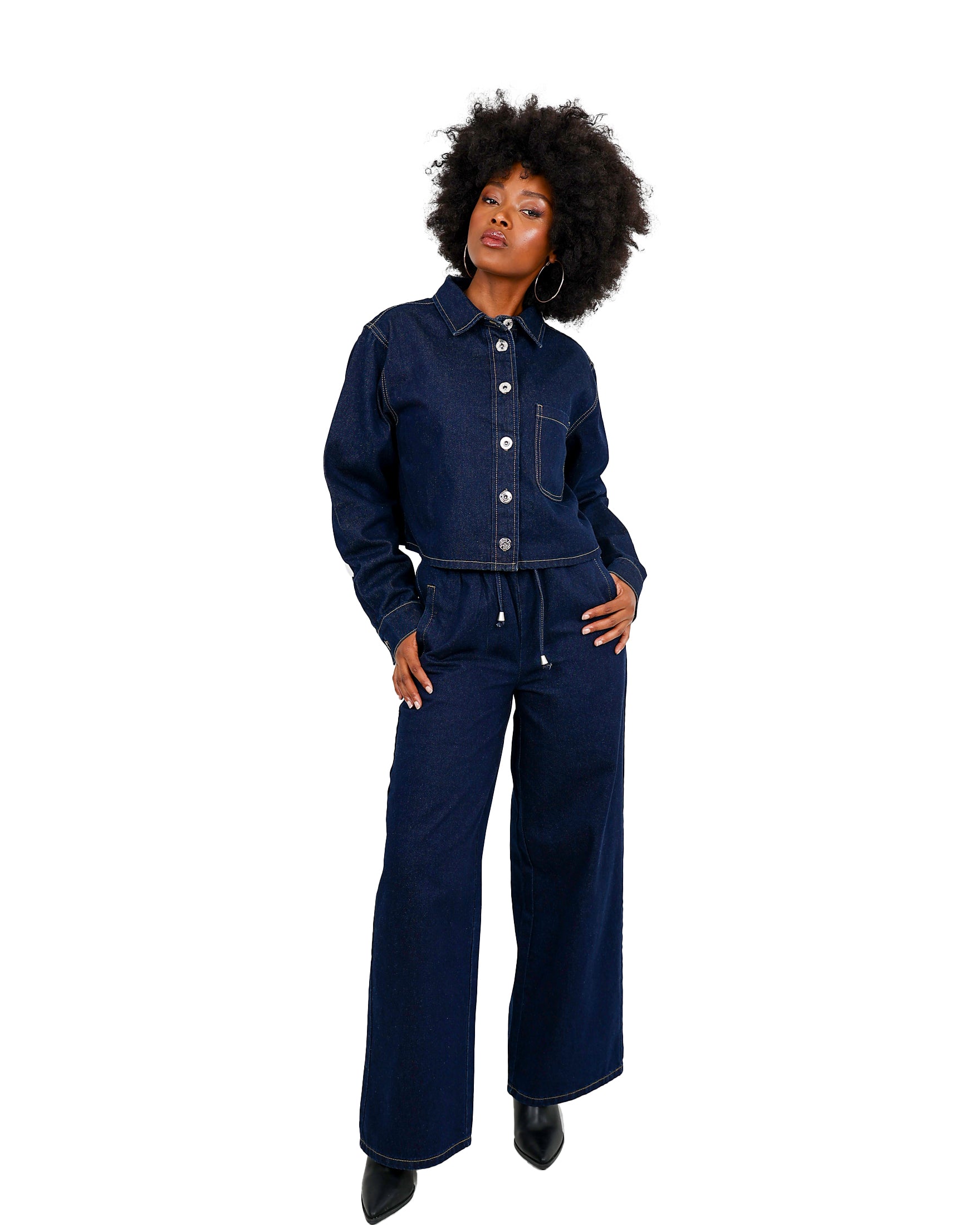 Pull Up Wide Leg Denim Pant