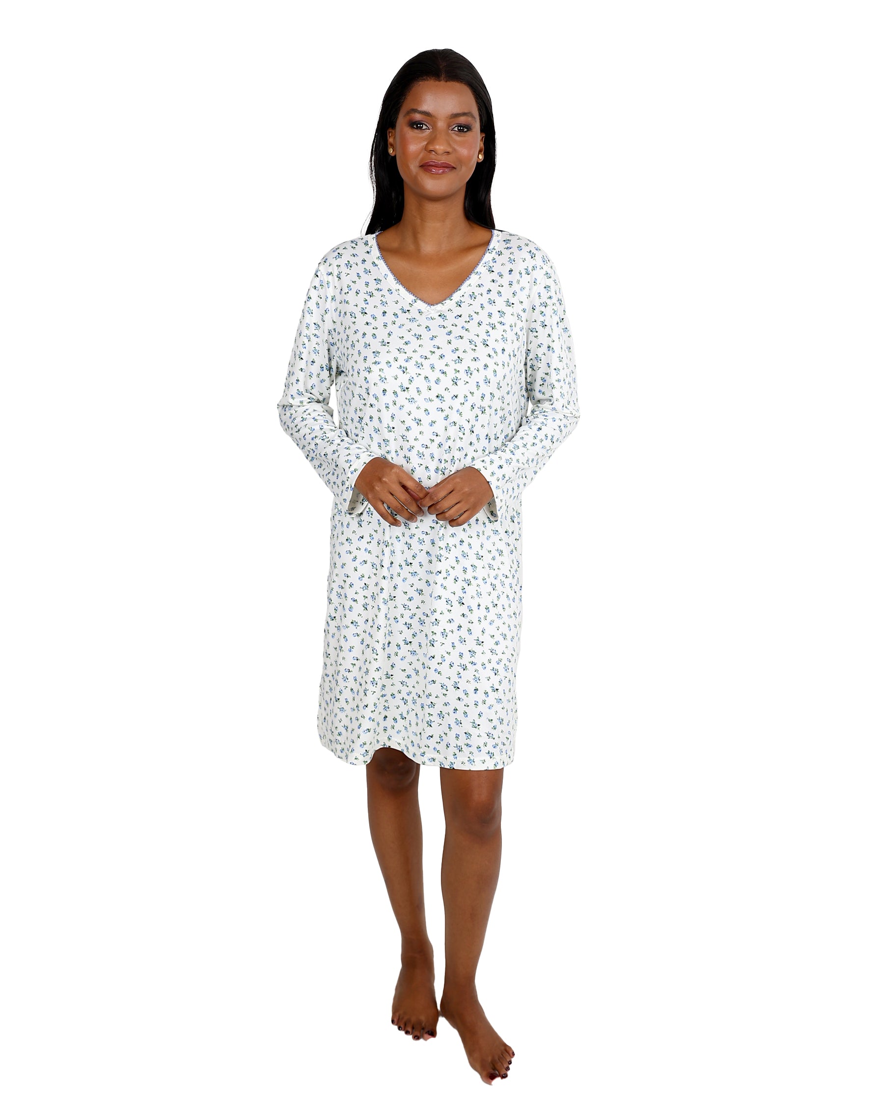 Long Sleeve Blue Ditsy Floral Sleepshirt