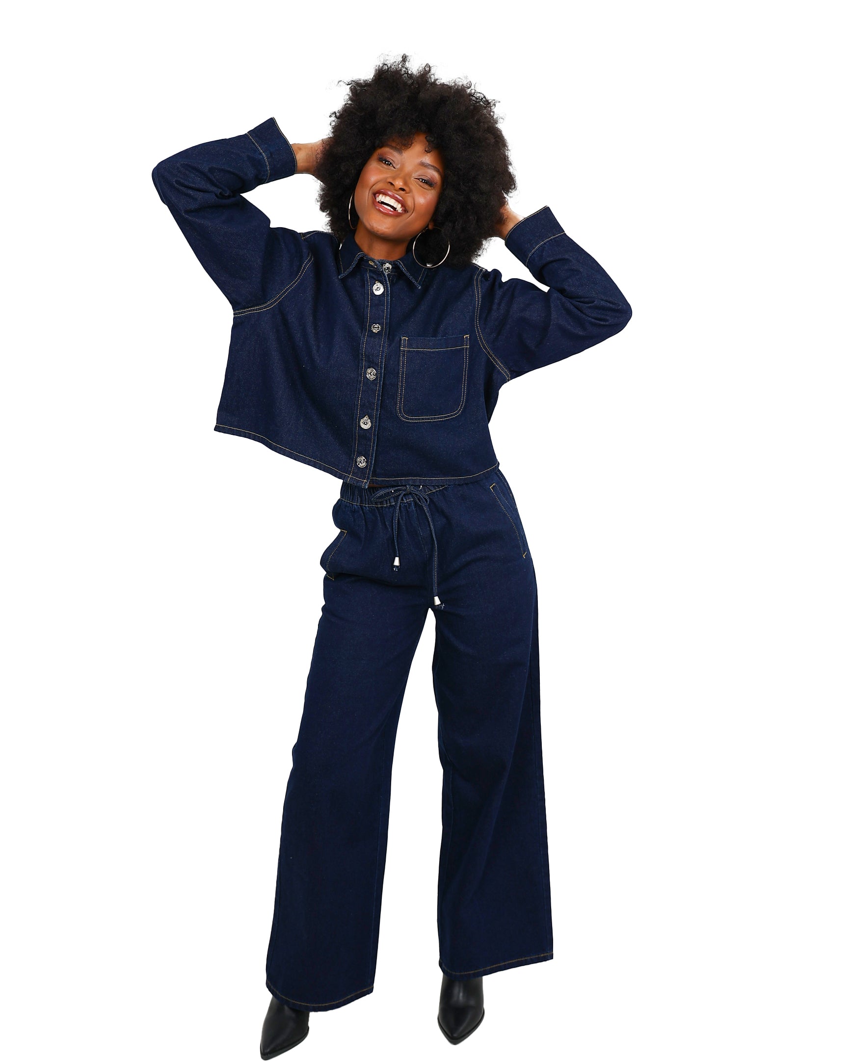 Pull Up Wide Leg Denim Pant