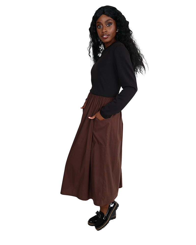 Long Sleeve Combo Maxi Dress