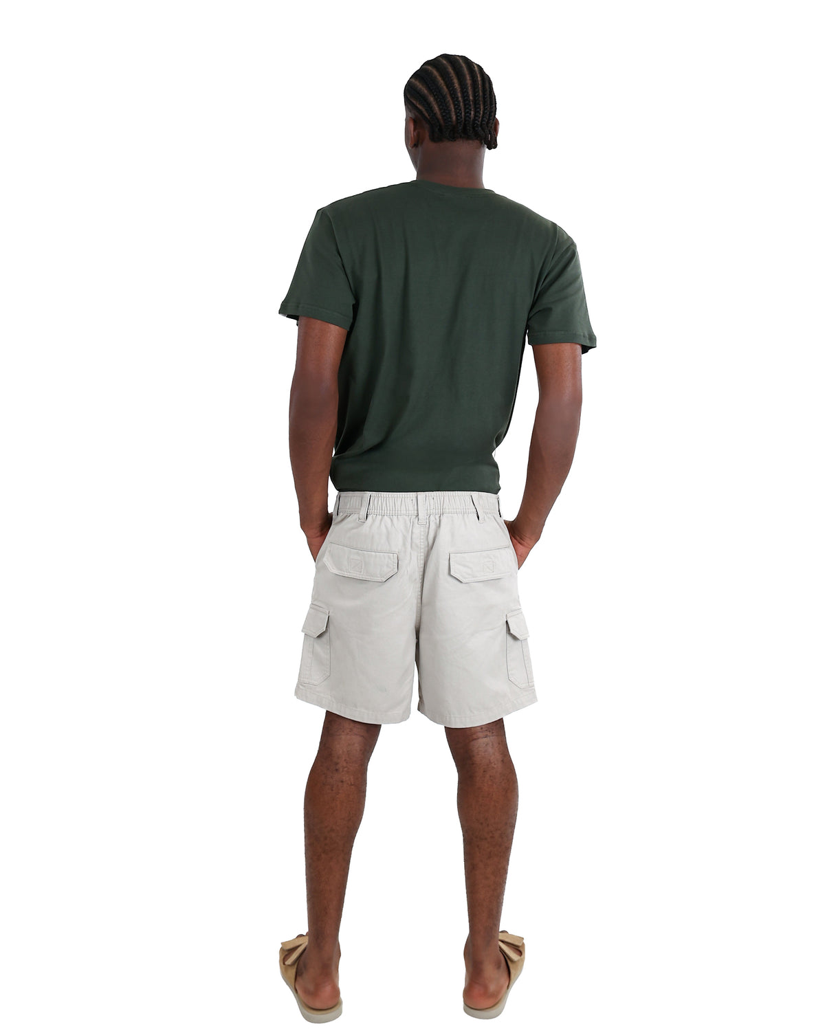 Stone Elasticated Cotton Cargo Shorts