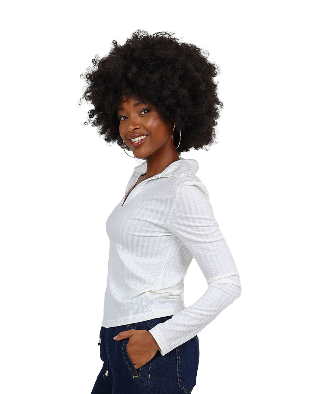Long Sleeve Cream Henley Stripe Top