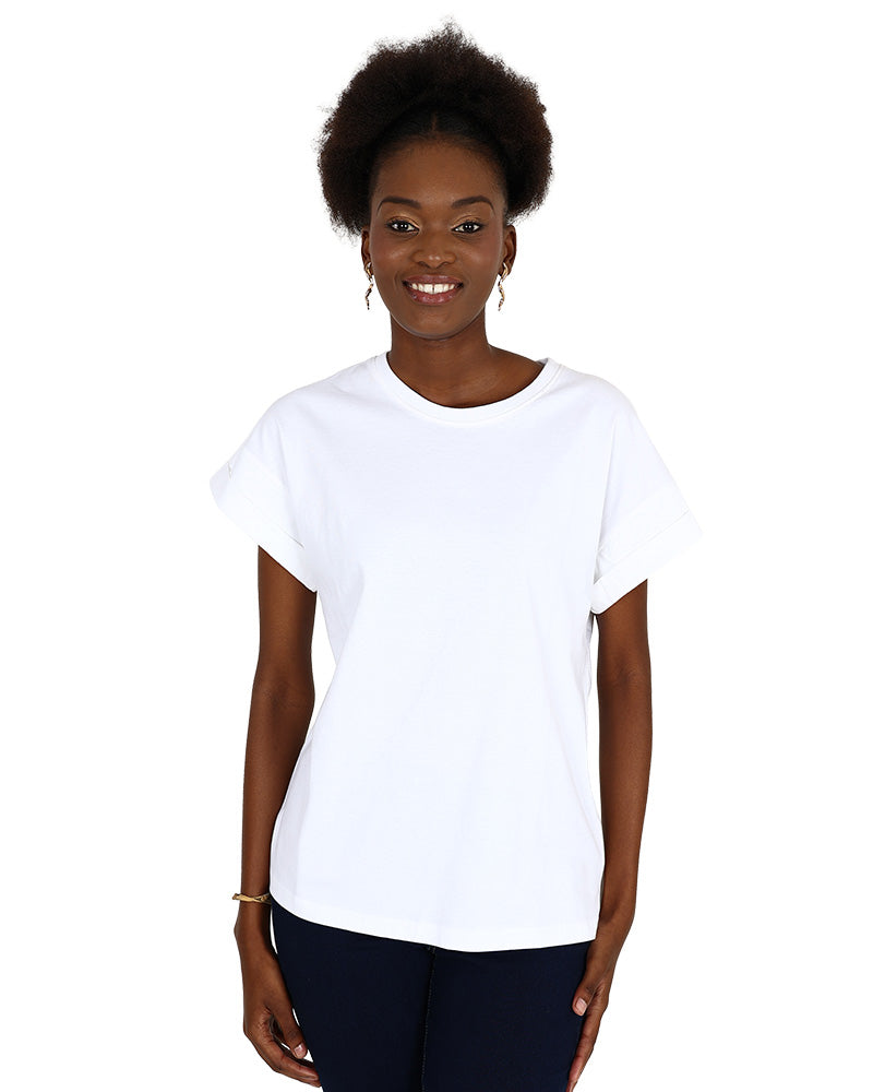 White Short Sleeve Turn Back T-Shirt