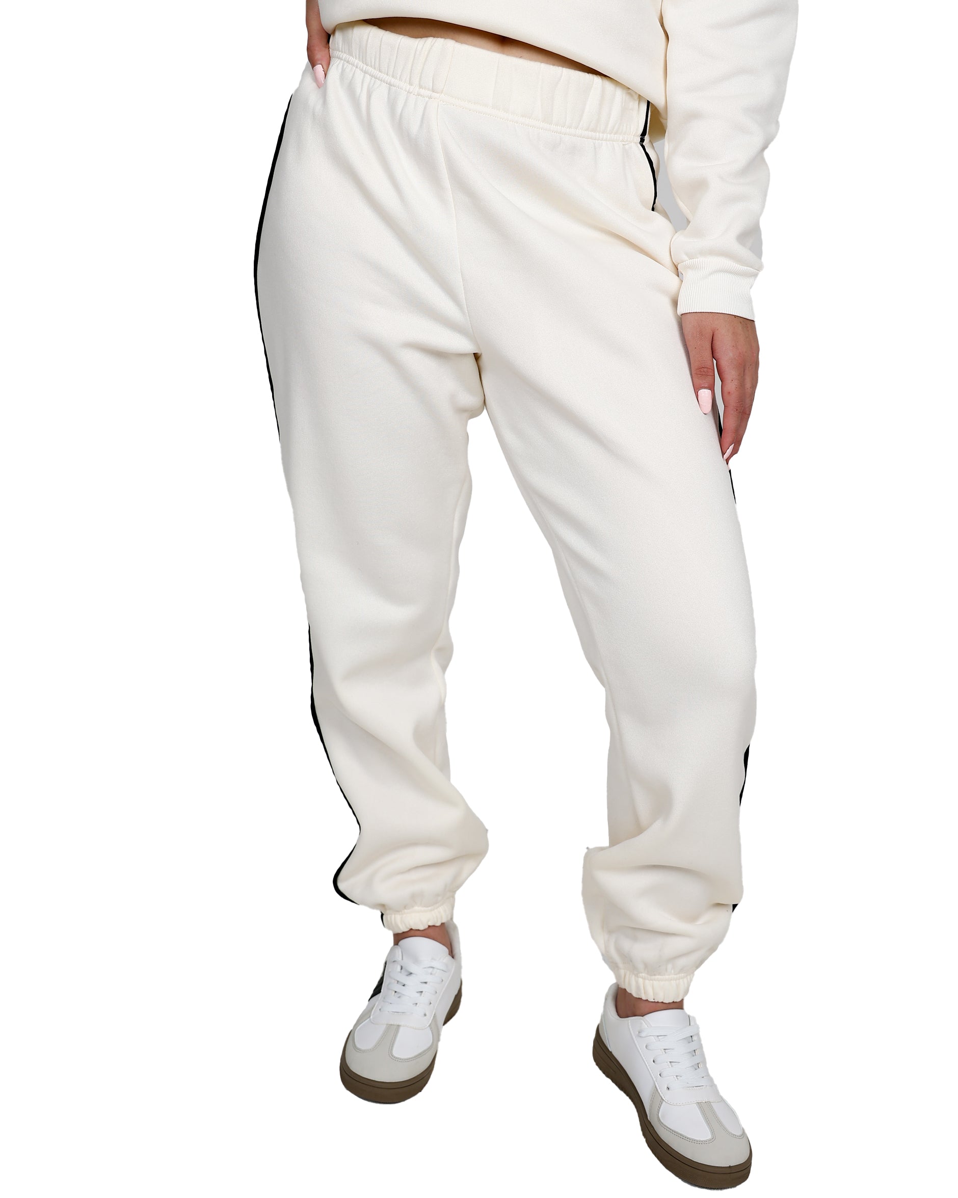 Contrast Side Piping Cream Jogger