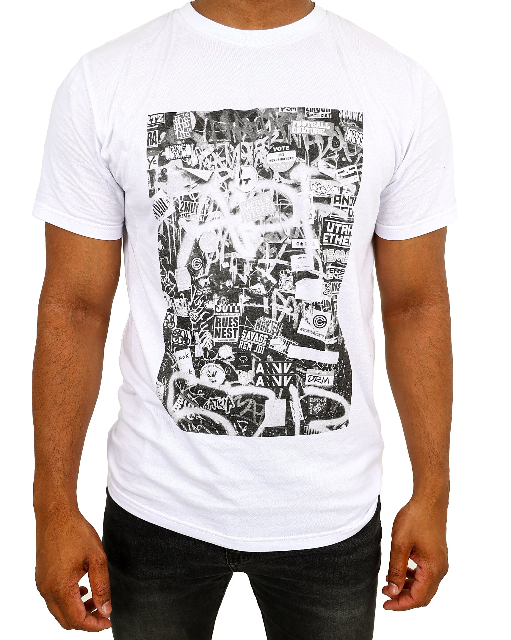 Short Sleeve White Graffiti Wall Graphic T-Shirt