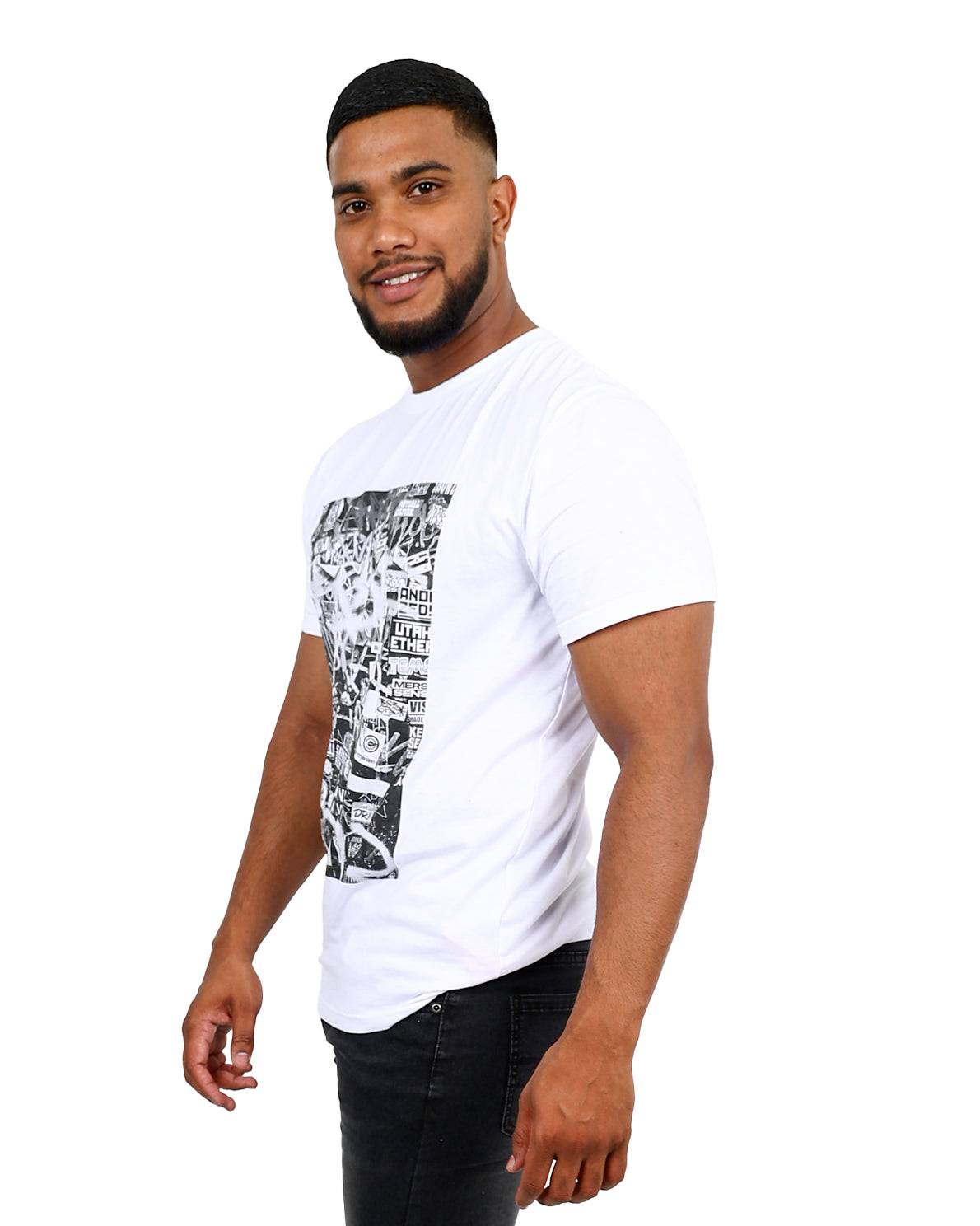 Short Sleeve White Graffiti Wall Graphic T-Shirt