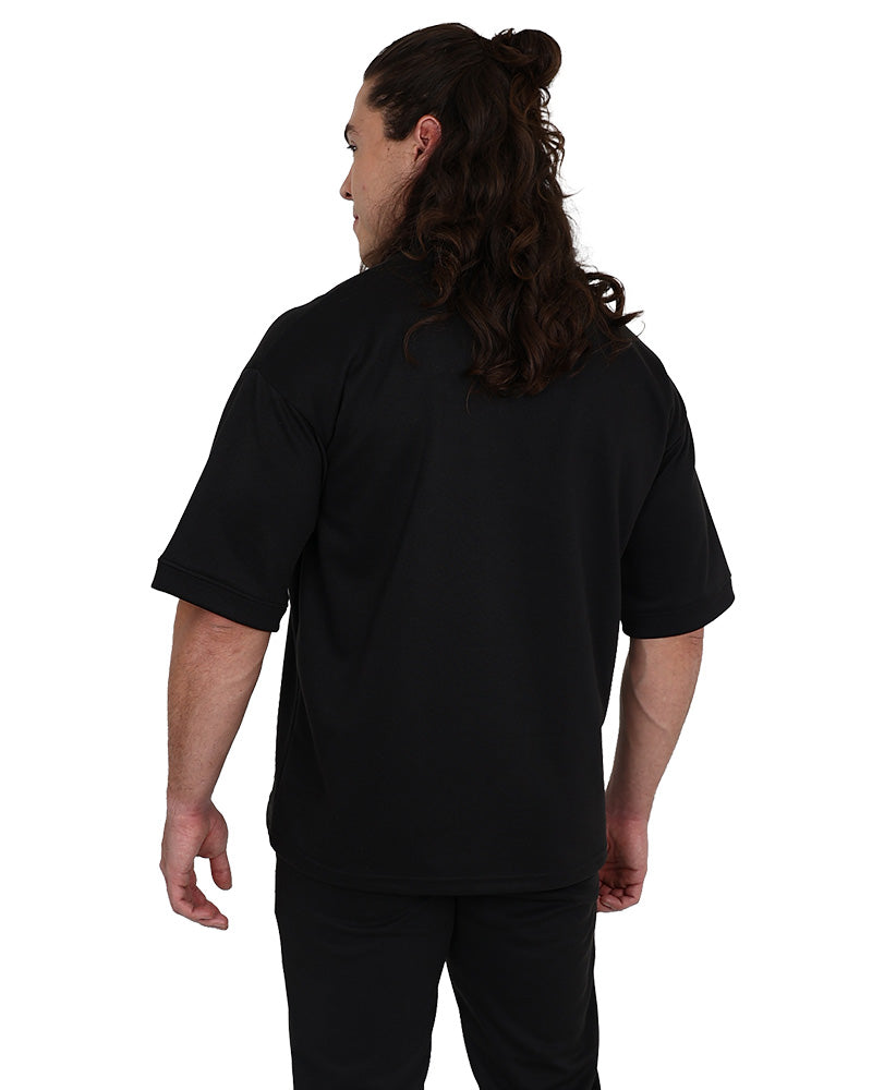 Short Sleeve Crew Neck Black Pique Active Top