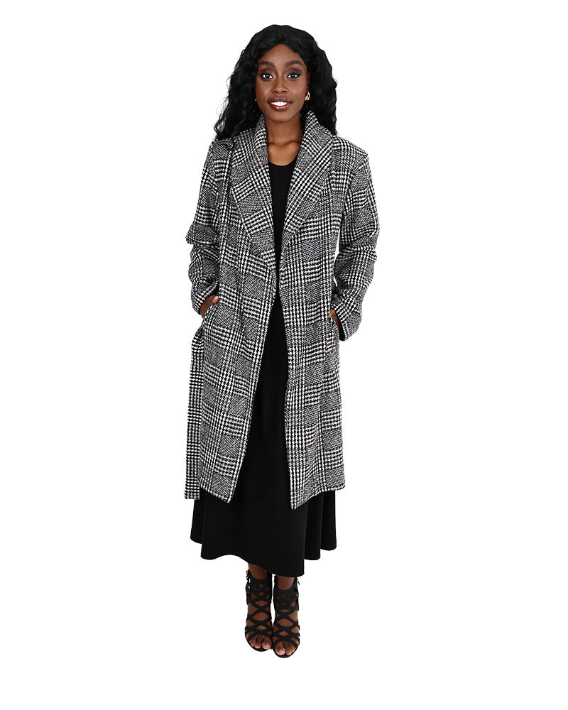 Checked Belted Wrap Coat