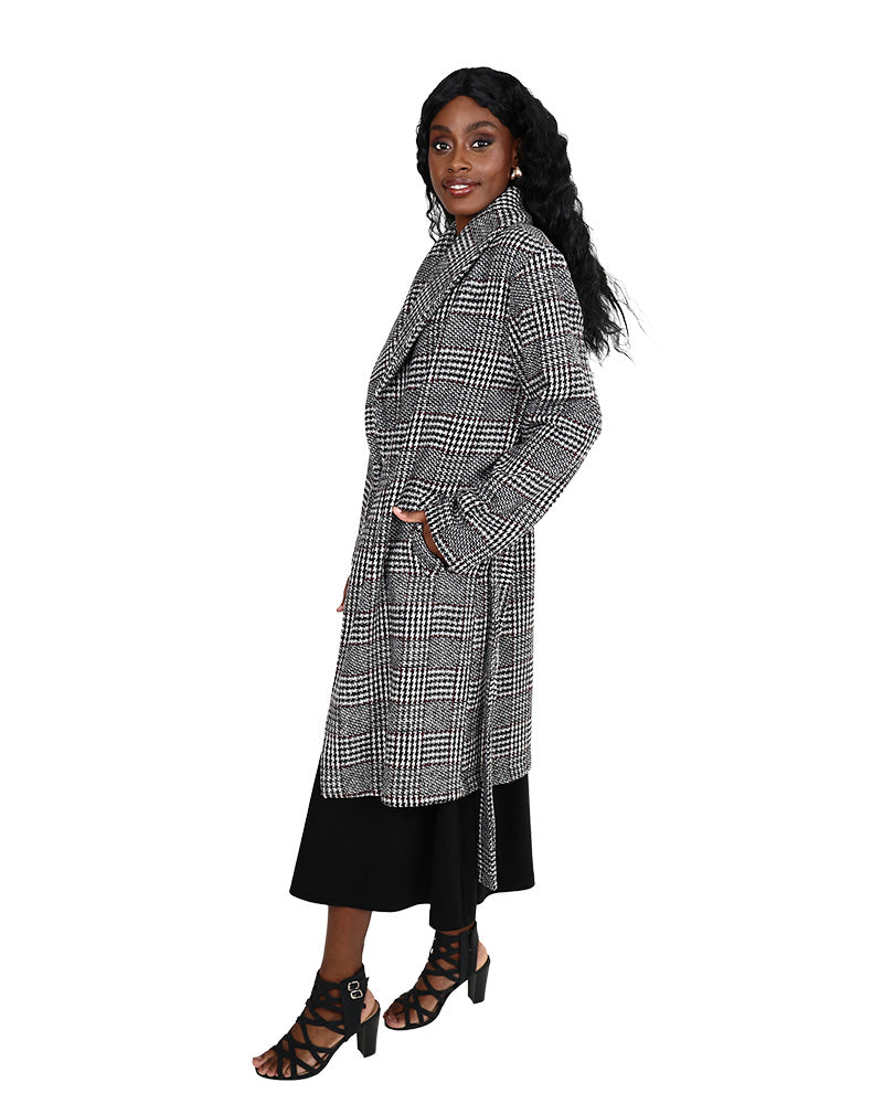 Checked Belted Wrap Coat