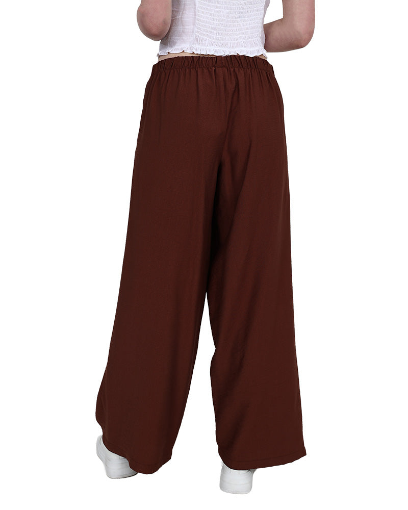 Brown Mock Wrap Wide Leg Crepe Pants