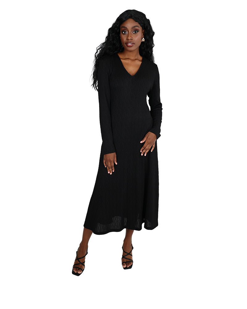Black Long Sleeve Jacquard Maxi Dress