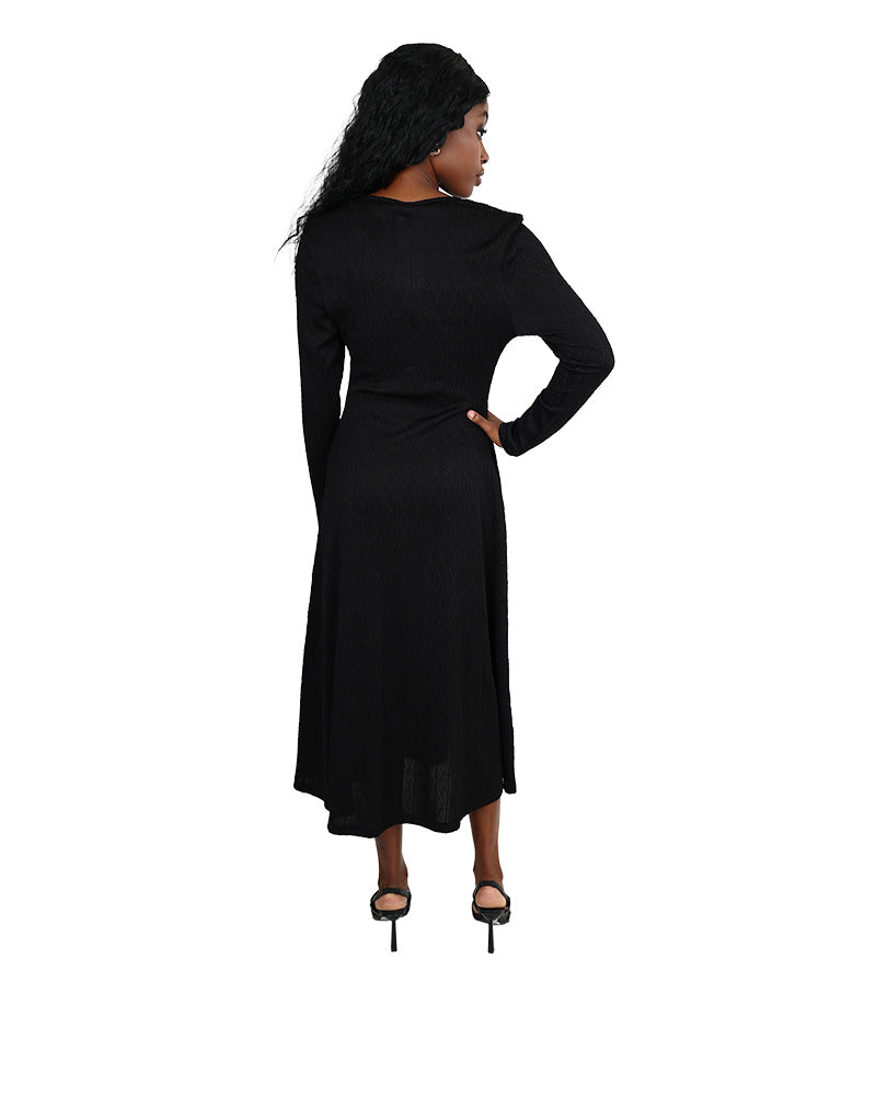 Black Long Sleeve Jacquard Maxi Dress