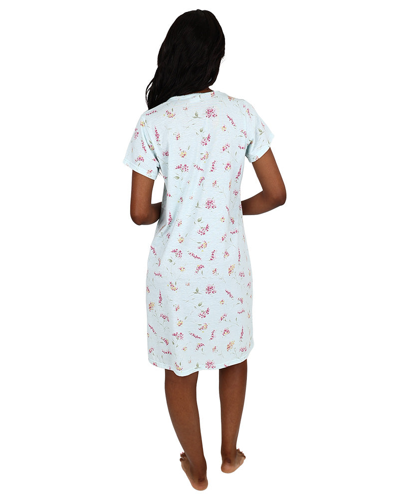 Short Sleeve Pink Ditsy Floral Henley Nightie