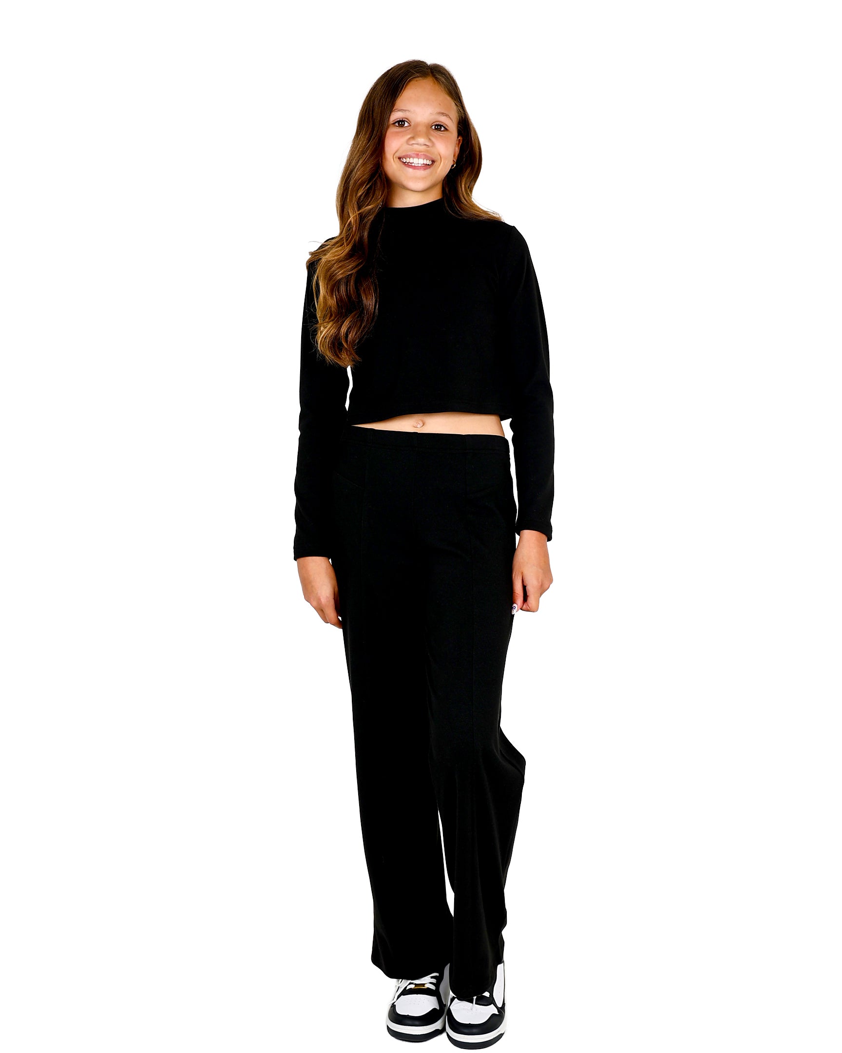 Black Long Sleeve Double Brushed Crop Top