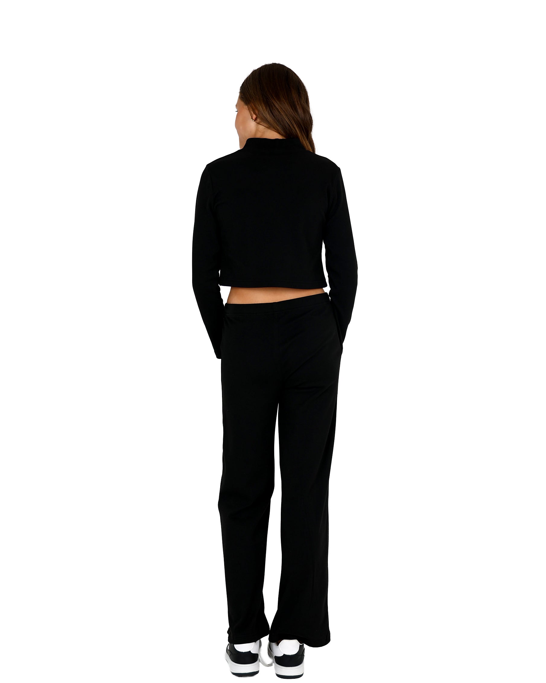 Black Double Brushed Wide Leg Panelled Leggings
