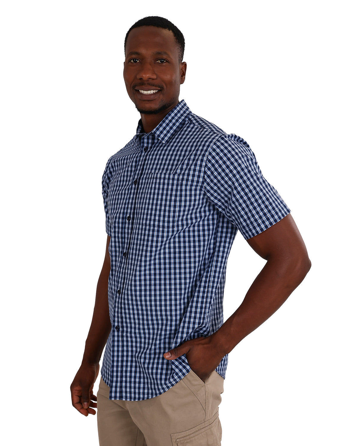 Okavango Short Sleeve Navy Check Cotton Shirt