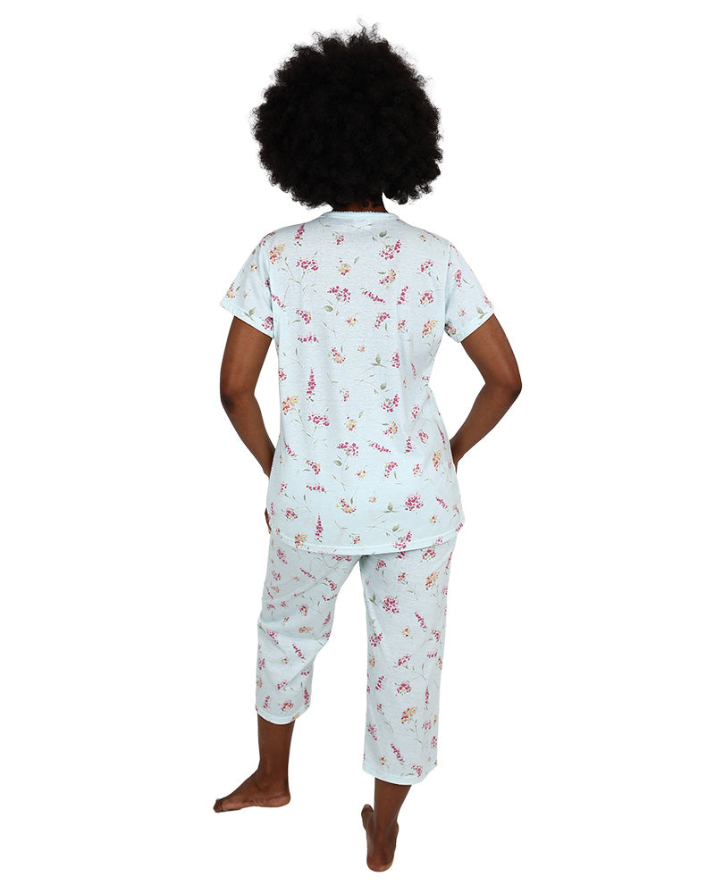 Short Sleep Pink Ditsy Floral Capri Pyjama Set