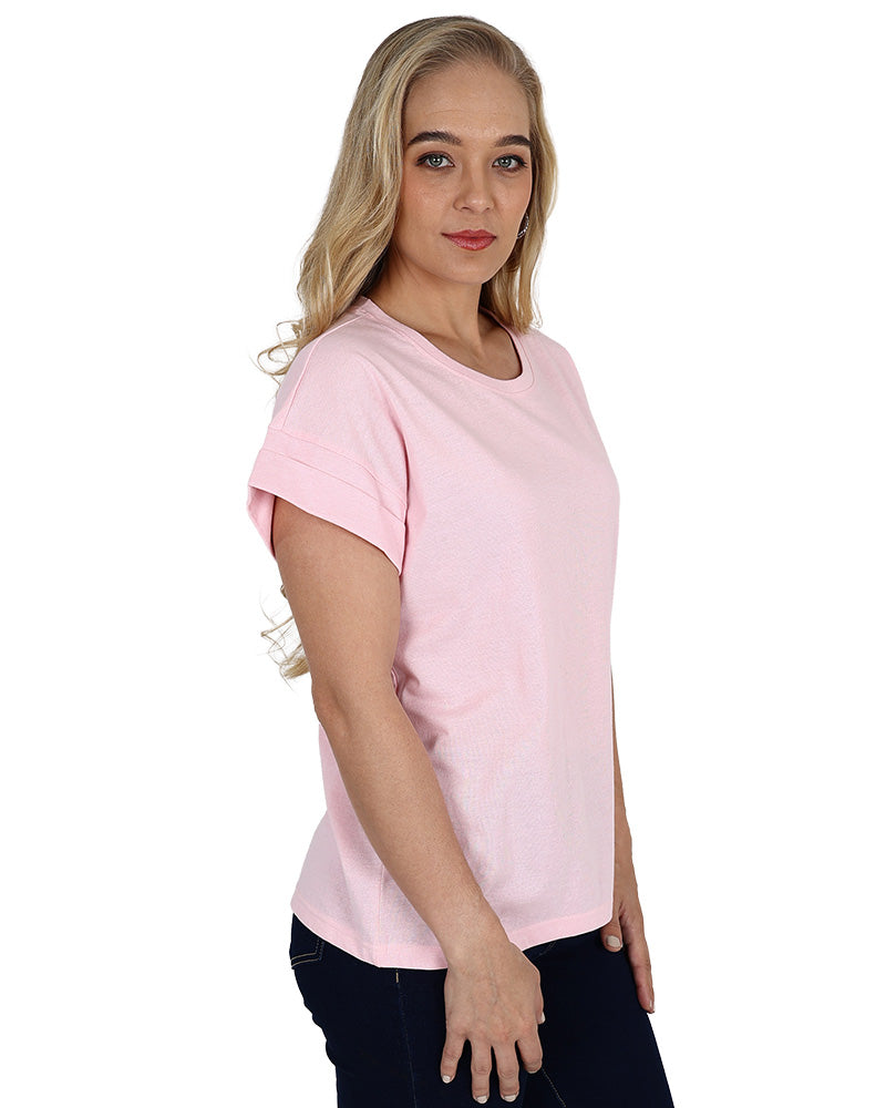 Pink Short Sleeve Turn Back T-Shirt