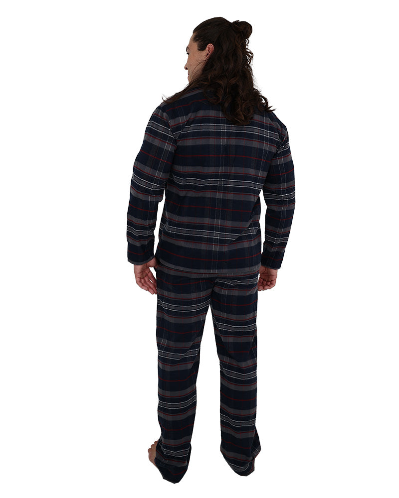 Long Sleeve Navy Large Check Flannel Long Pyjama Set