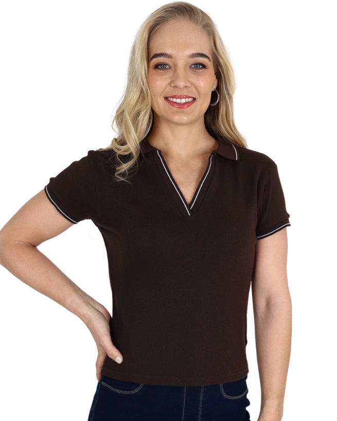 Short Sleeve Chocolate Golfer with Contrast Tipping