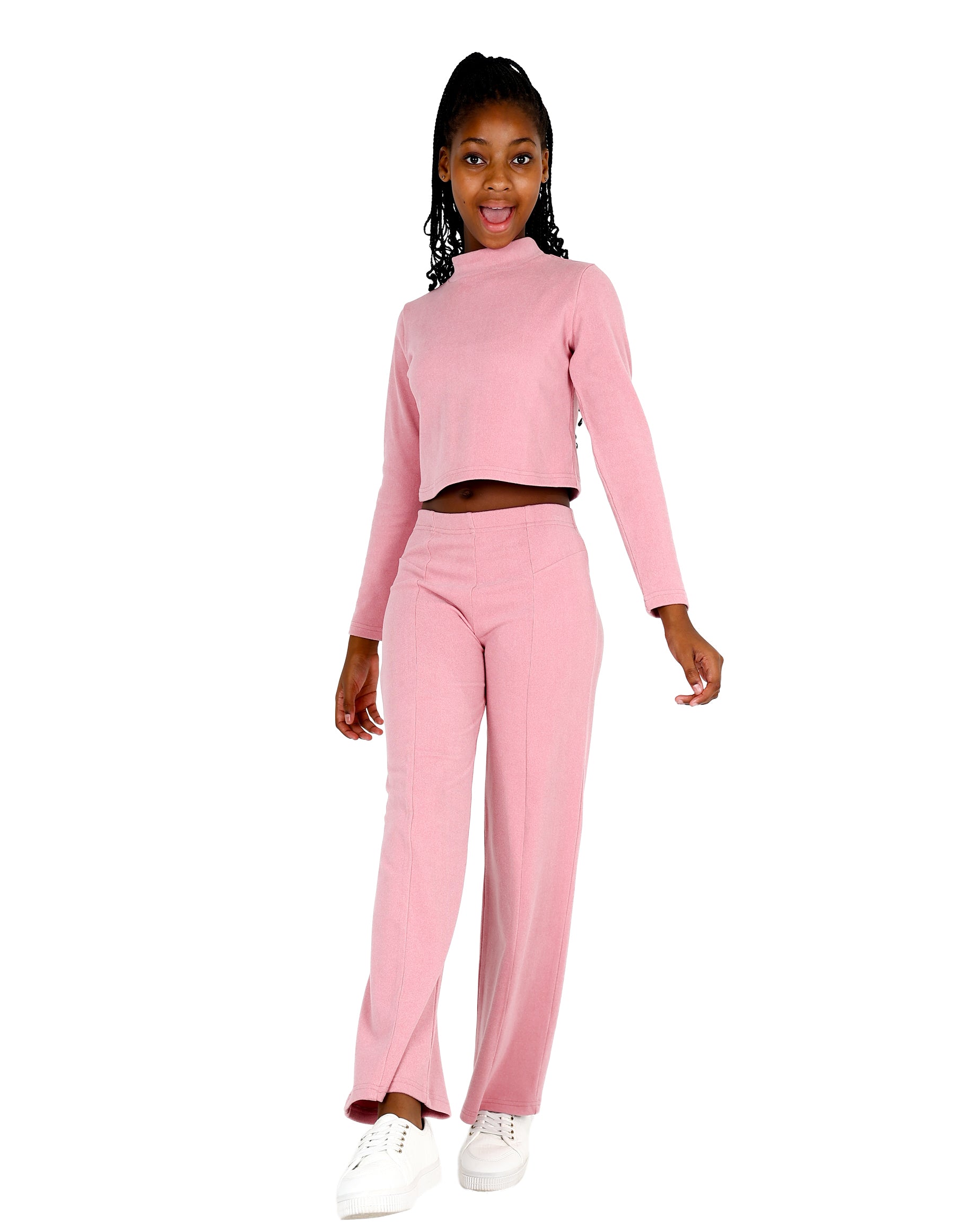 Pink Double Brushed Wide Leg Panelled Leggings