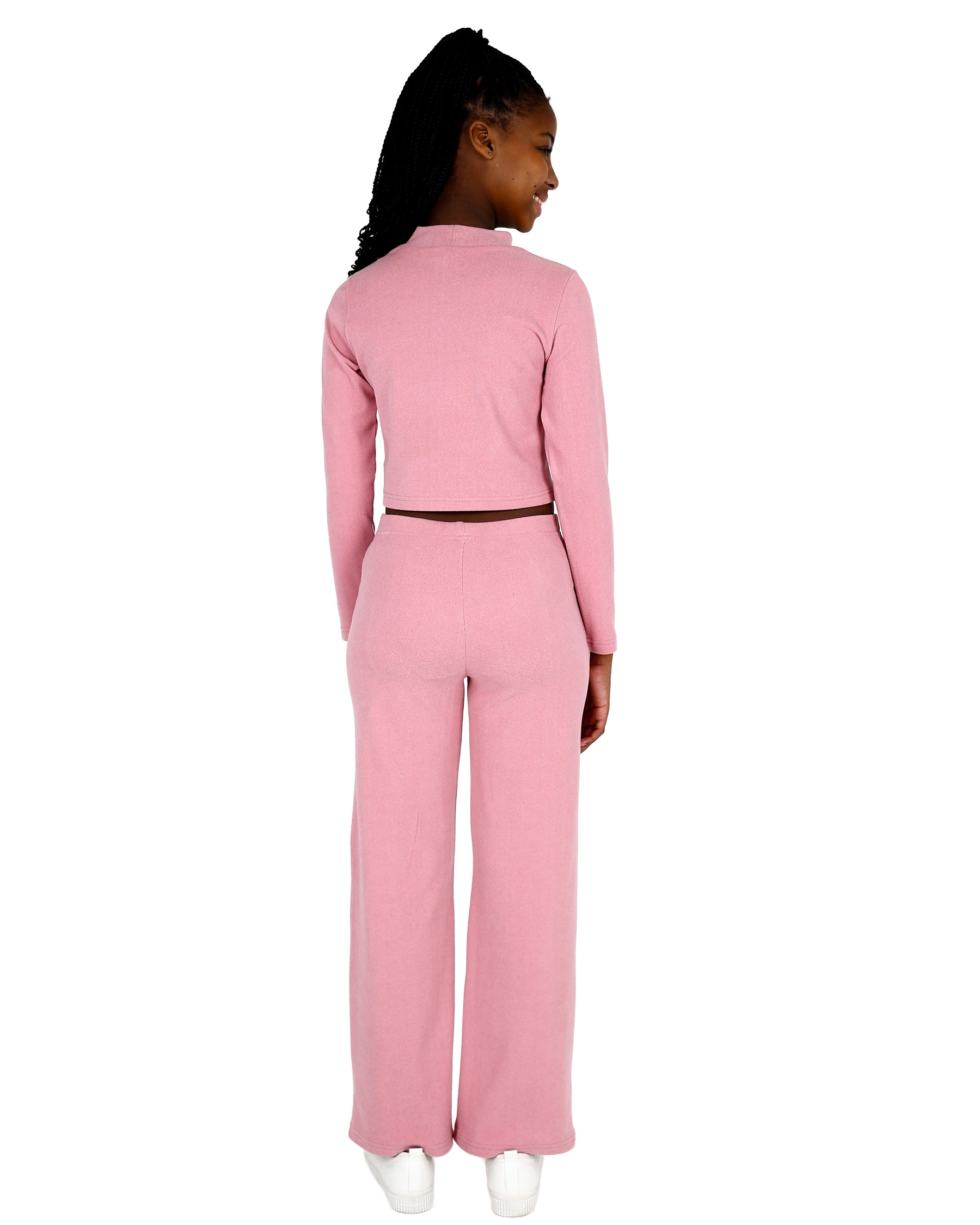 Pink Double Brushed Wide Leg Panelled Leggings