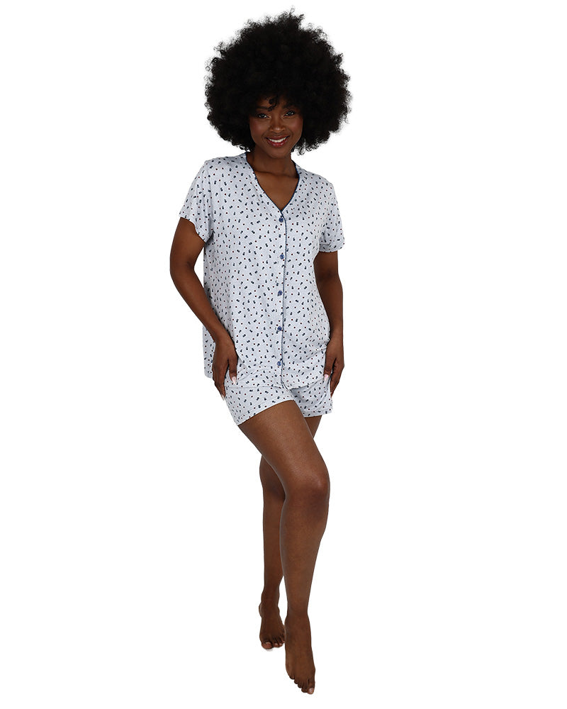 Short Sleeve Grey Ditsy Floral Pyjama Shorts Set
