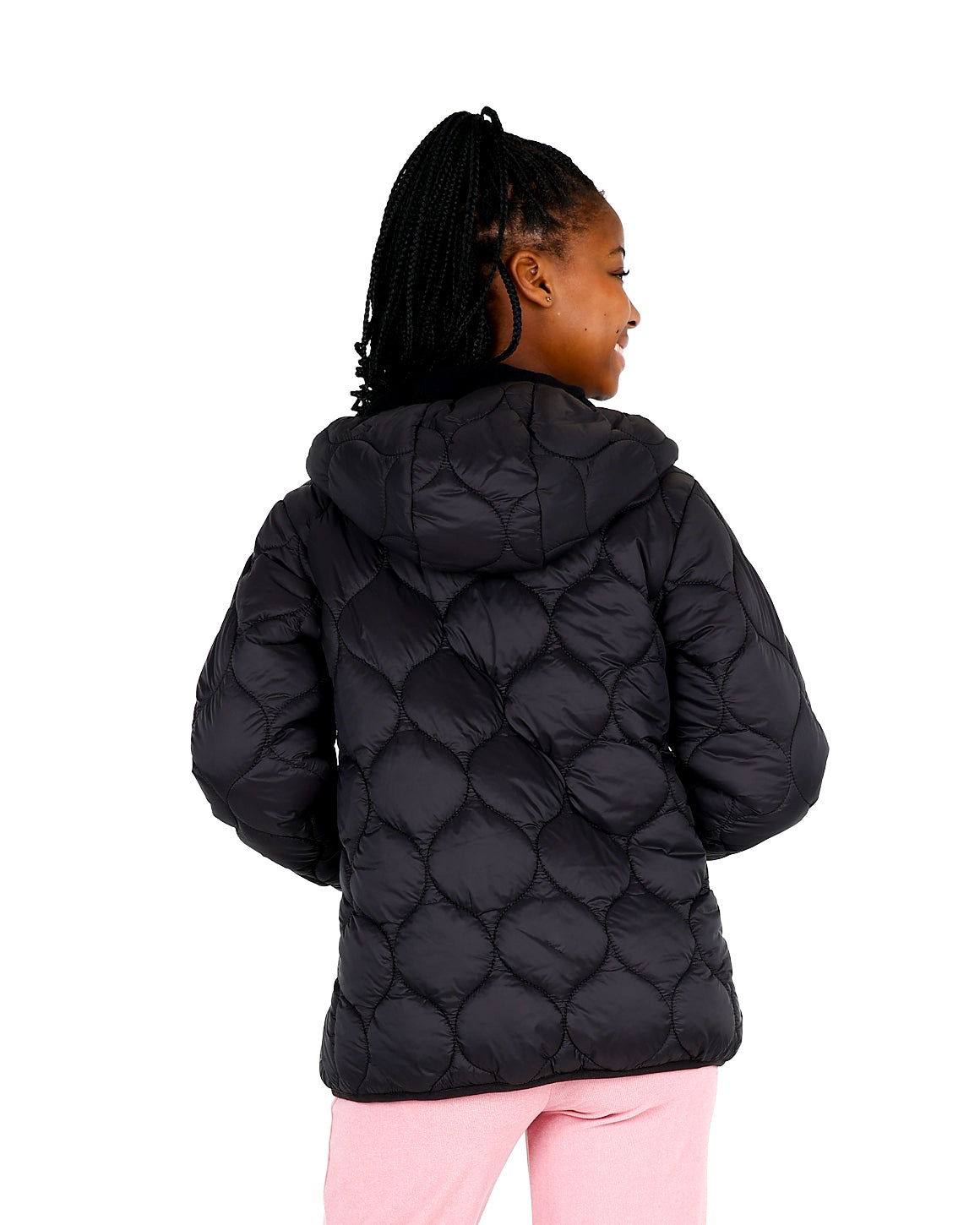 Black Quilted Hooded Zip Up Puffer Jacket