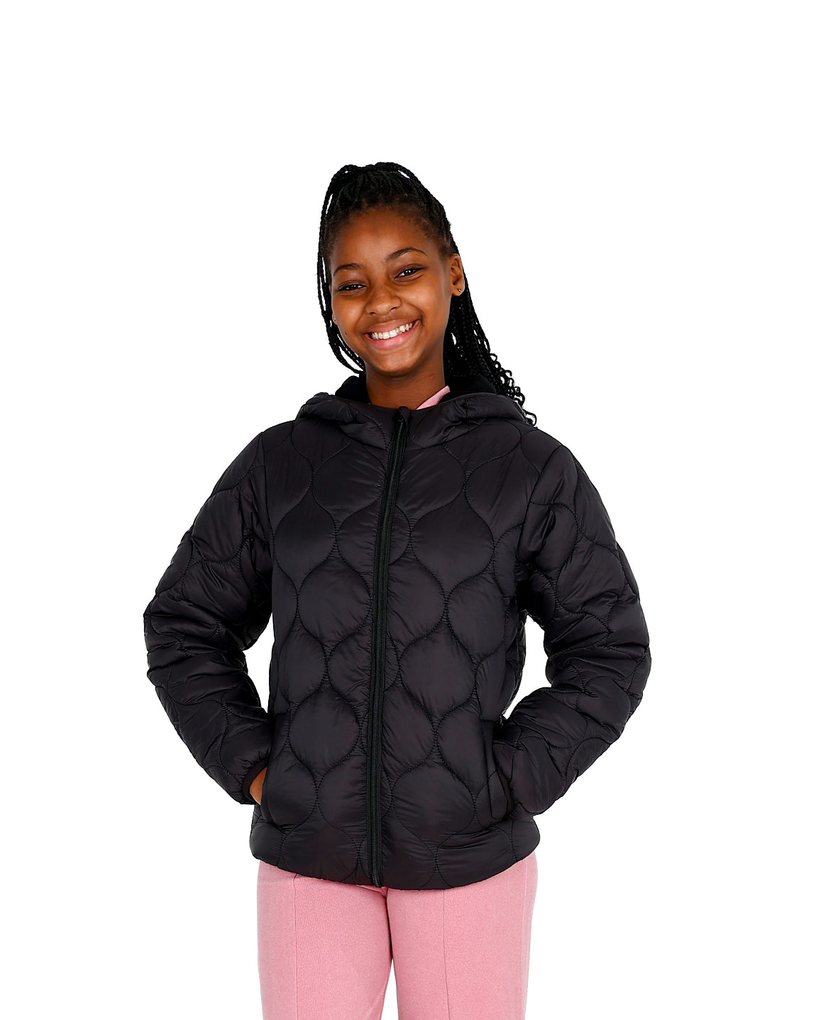 Black Quilted Hooded Zip Up Puffer Jacket
